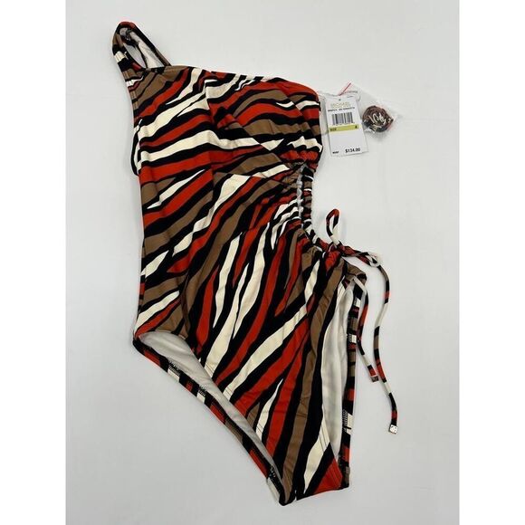 NWT MICHAEL Michael Kors MM8P074 Terracotta Zebra Print Swimsuit Women's 4 - Picture 4 of 9